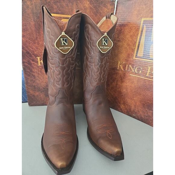 Kings Exotic Rage Bovinr Brown Cowboy Boots Size 10.5